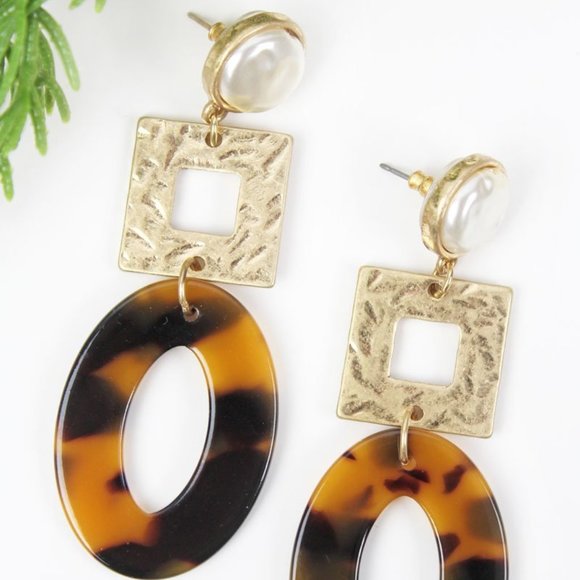 Crave Torqtoiseshell & Goldtone Dropstud Earrings - Picture 1 of 2